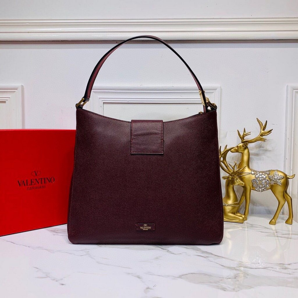 Valentino 50027 Vsling Grainy Calfskin Hobo Bag Wine Red