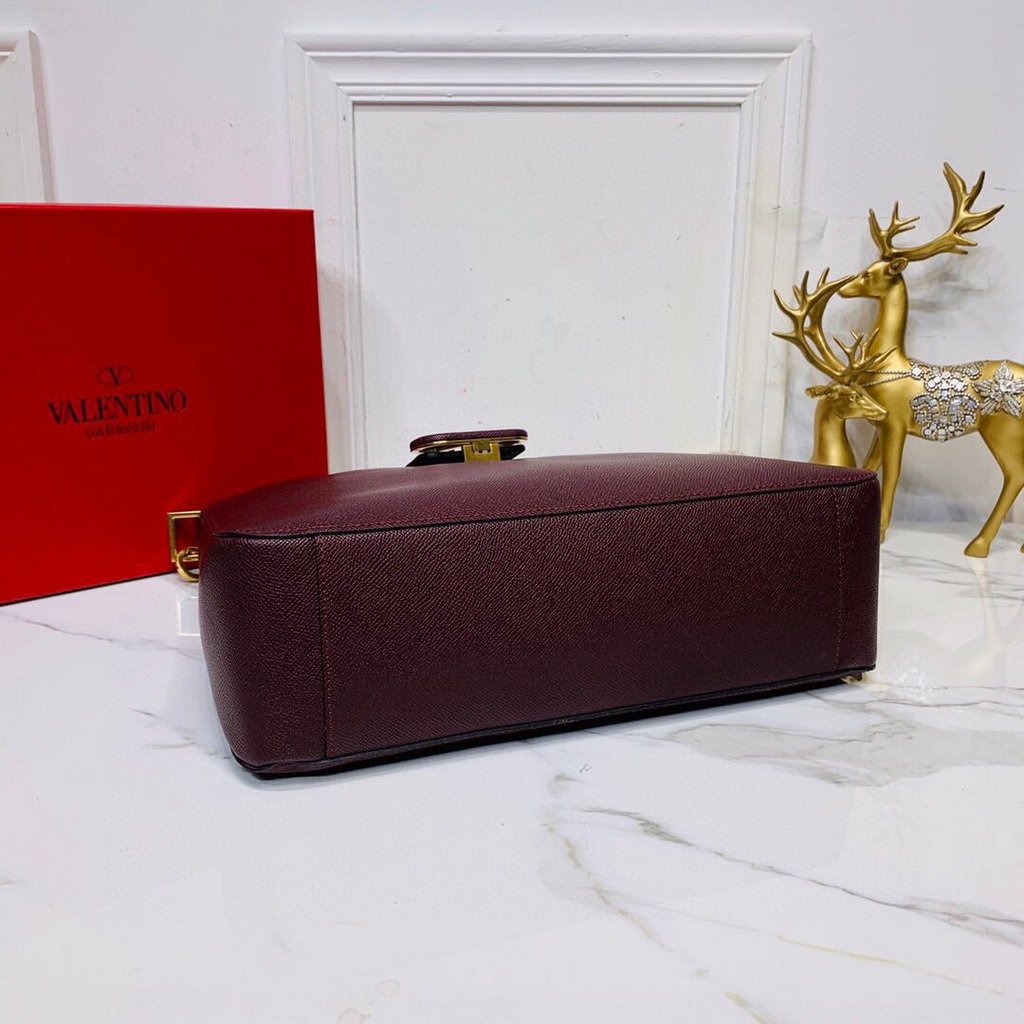 Valentino 50027 Vsling Grainy Calfskin Hobo Bag Wine Red