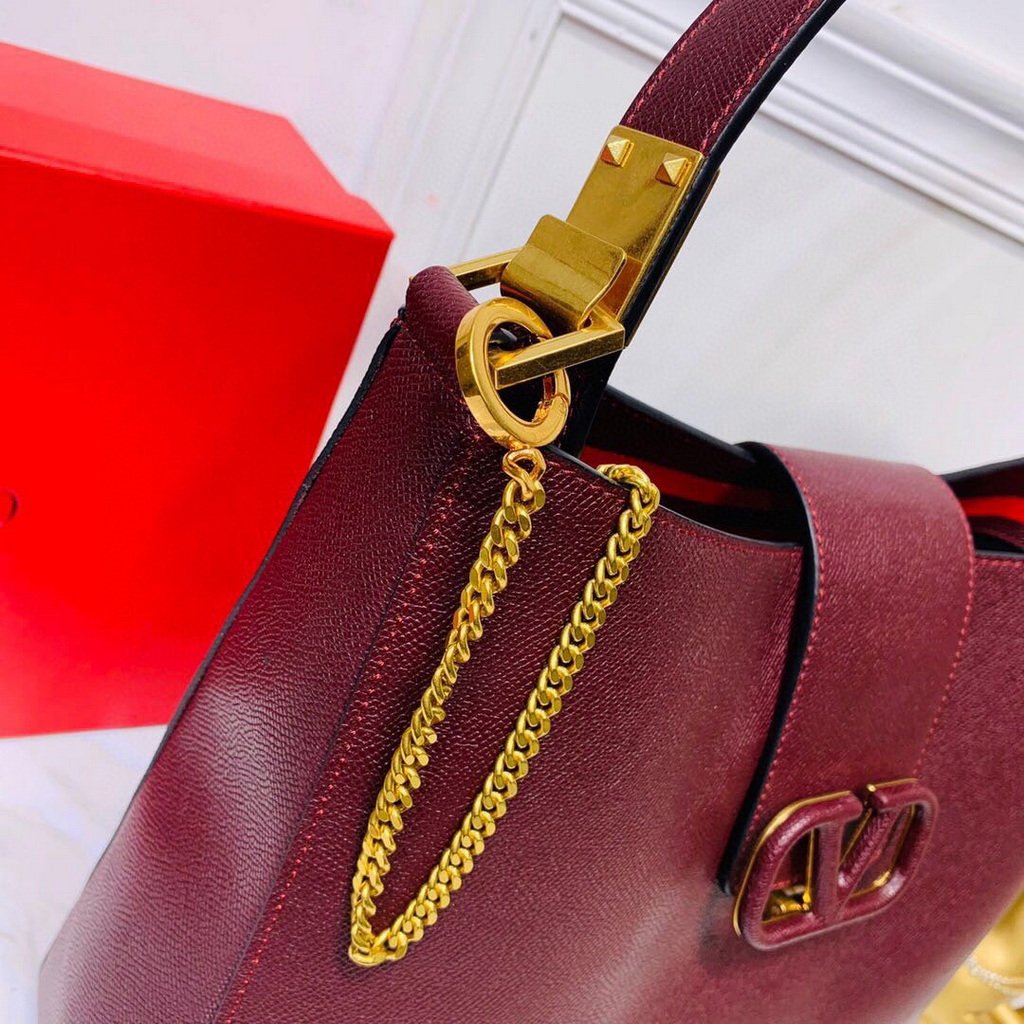 Valentino 50027 Vsling Grainy Calfskin Hobo Bag Wine Red