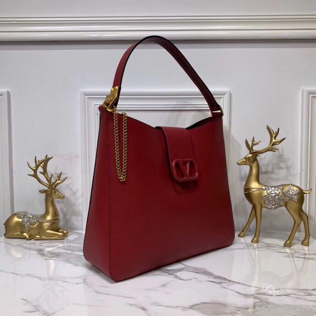 Valentino 50027 Vsling Grainy Calfskin Hobo Bag Red