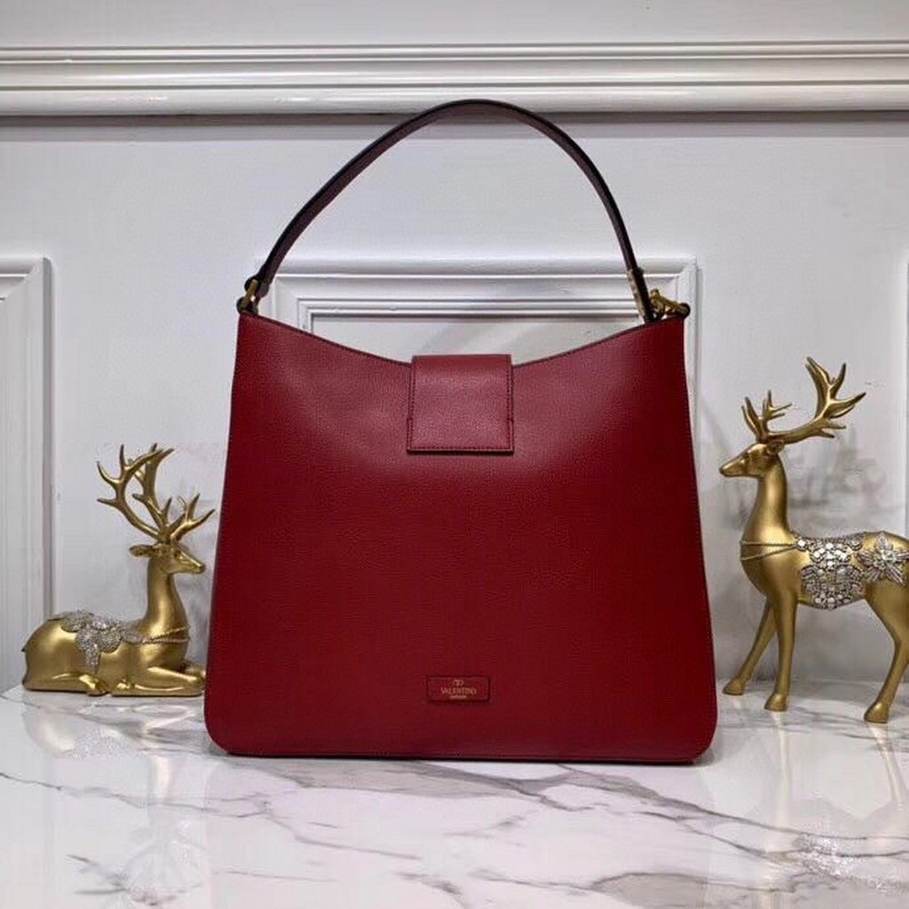 Valentino 50027 Vsling Grainy Calfskin Hobo Bag Red