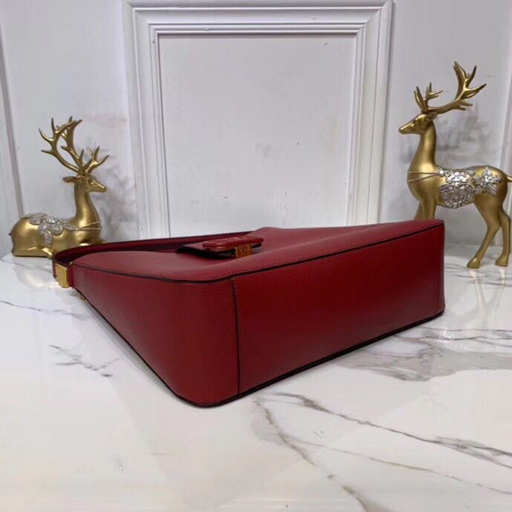 Valentino 50027 Vsling Grainy Calfskin Hobo Bag Red