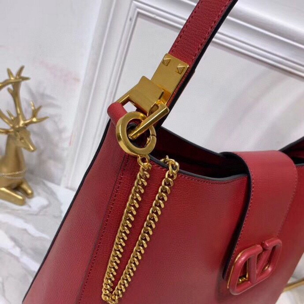 Valentino 50027 Vsling Grainy Calfskin Hobo Bag Red
