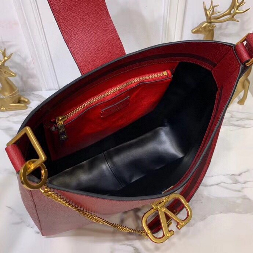 Valentino 50027 Vsling Grainy Calfskin Hobo Bag Red