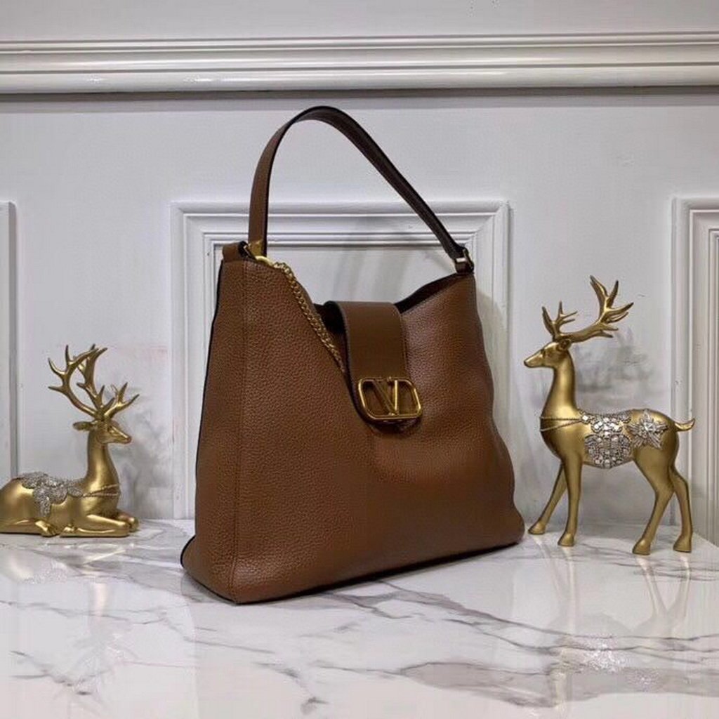 Valentino 50027 Vsling Grainy Calfskin Hobo Bag Brown