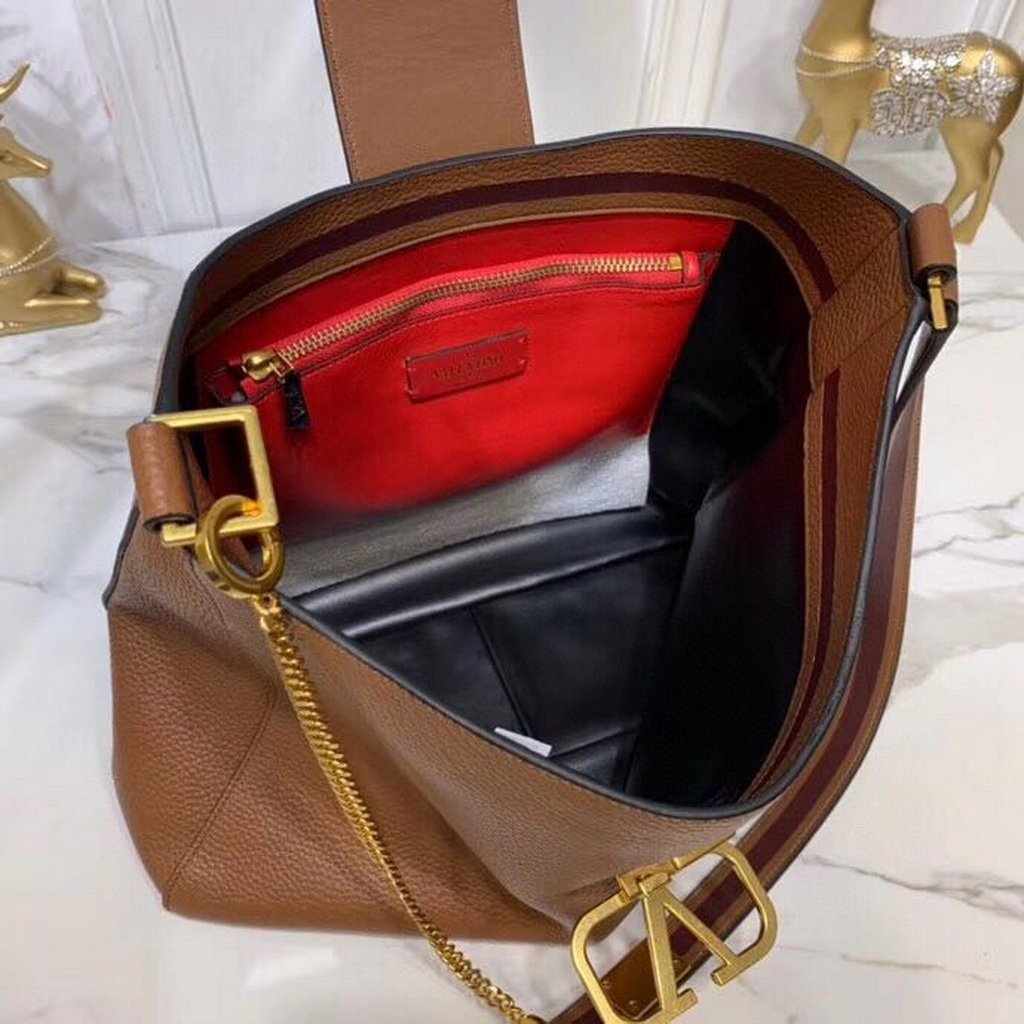 Valentino 50027 Vsling Grainy Calfskin Hobo Bag Brown