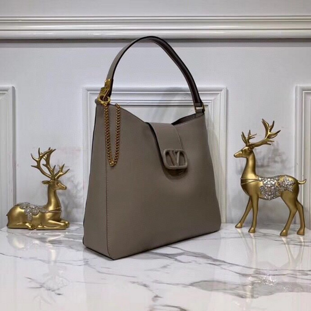 Valentino 50027 Vsling Grainy Calfskin Hobo Bag Gray
