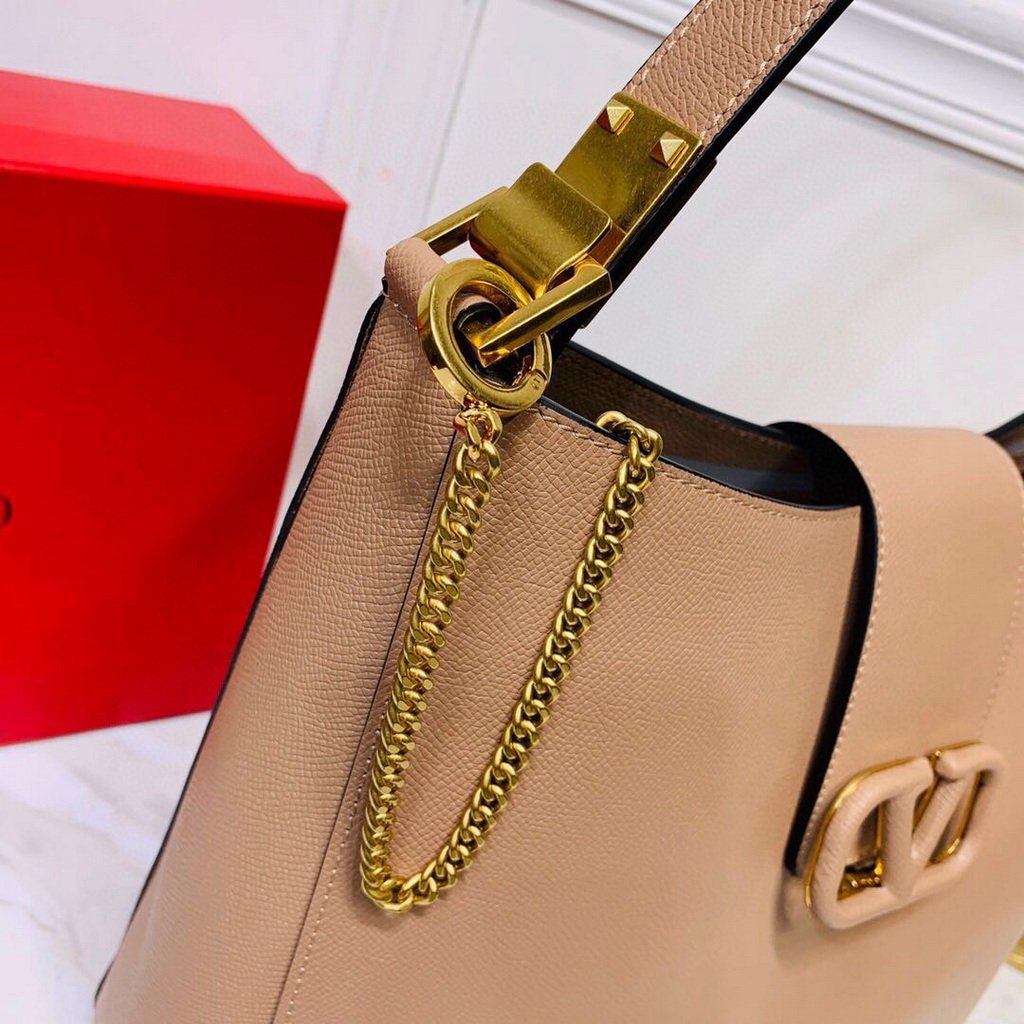 Valentino 50027 Vsling Grainy Calfskin Hobo Bag Apricot