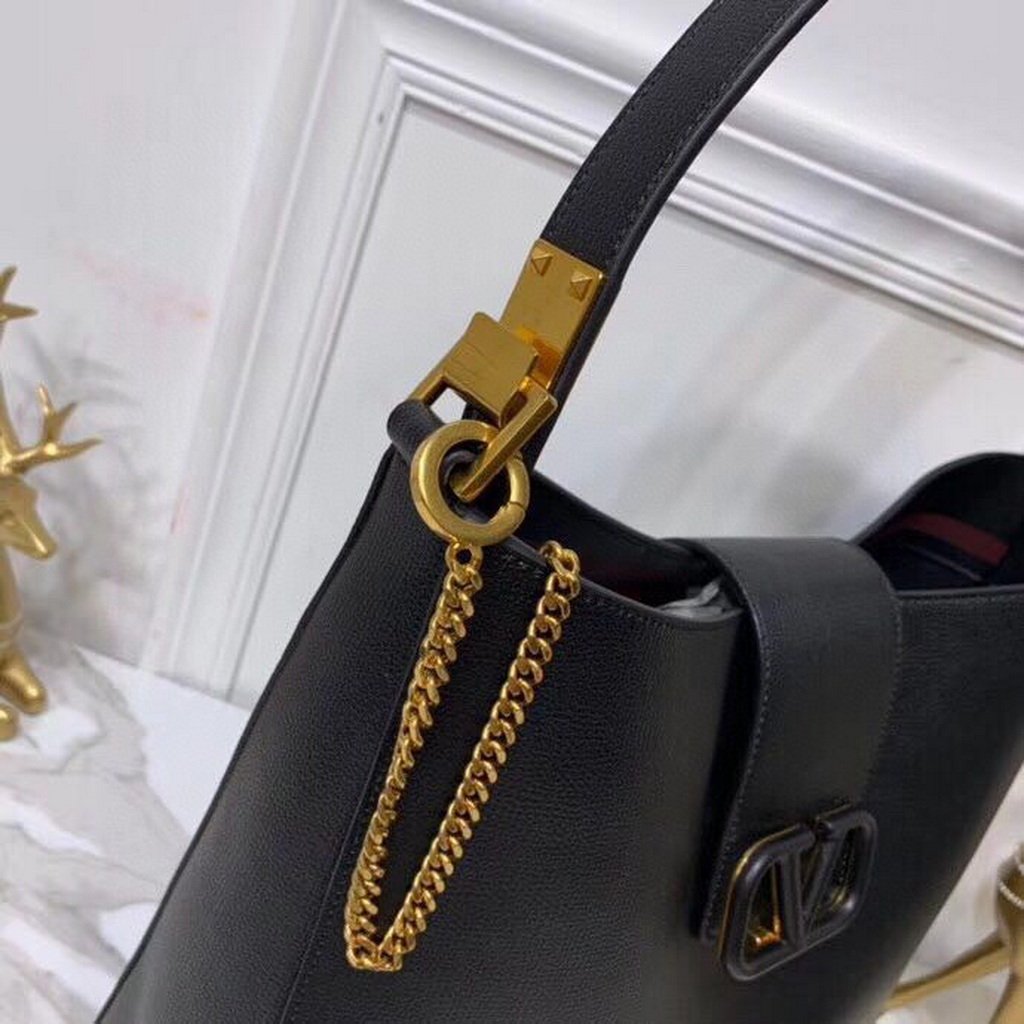Valentino 50027 Vsling Grainy Calfskin Hobo Bag Black