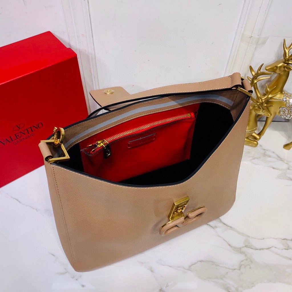 Valentino 50027 Vsling Grainy Calfskin Hobo Bag Apricot