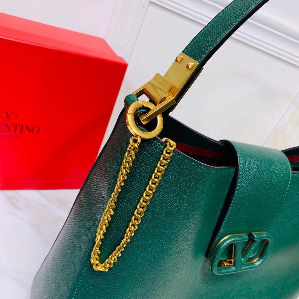 Valentino 50027 Vsling Grainy Calfskin Hobo Bag Green