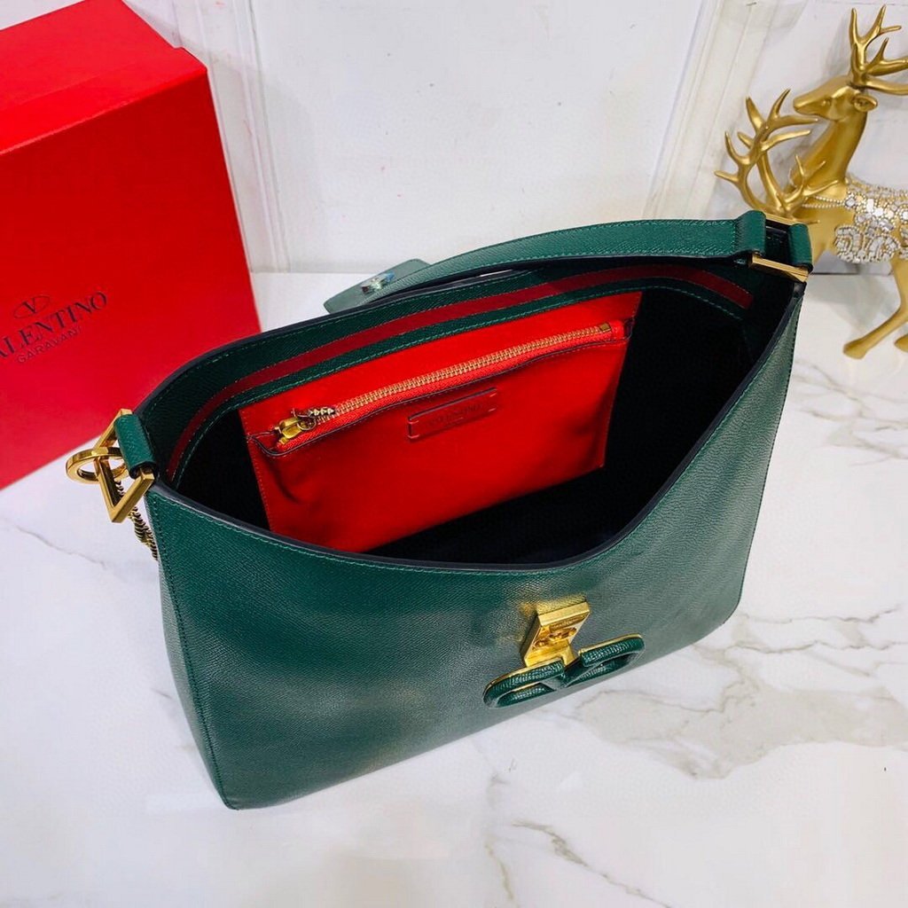 Valentino 50027 Vsling Grainy Calfskin Hobo Bag Green
