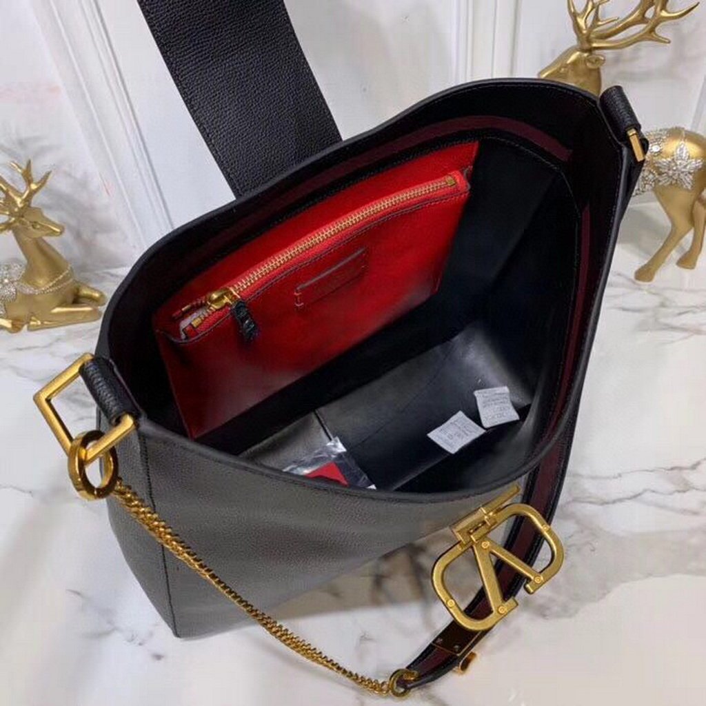 Valentino 50027 Vsling Grainy Calfskin Hobo Bag Black