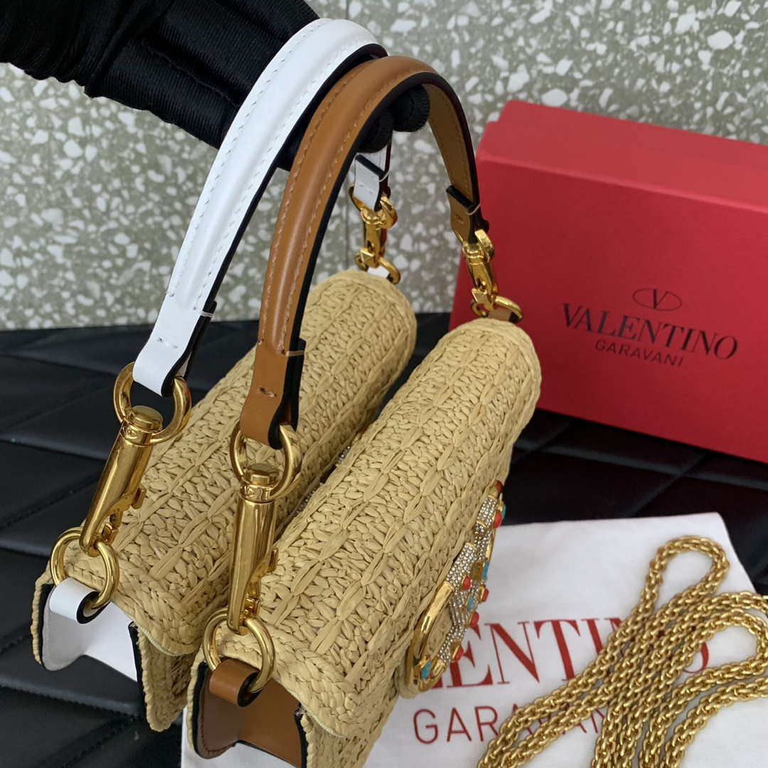 Valentino 5016 Valentino Garavani  loc¨° raffia shoulder bag White