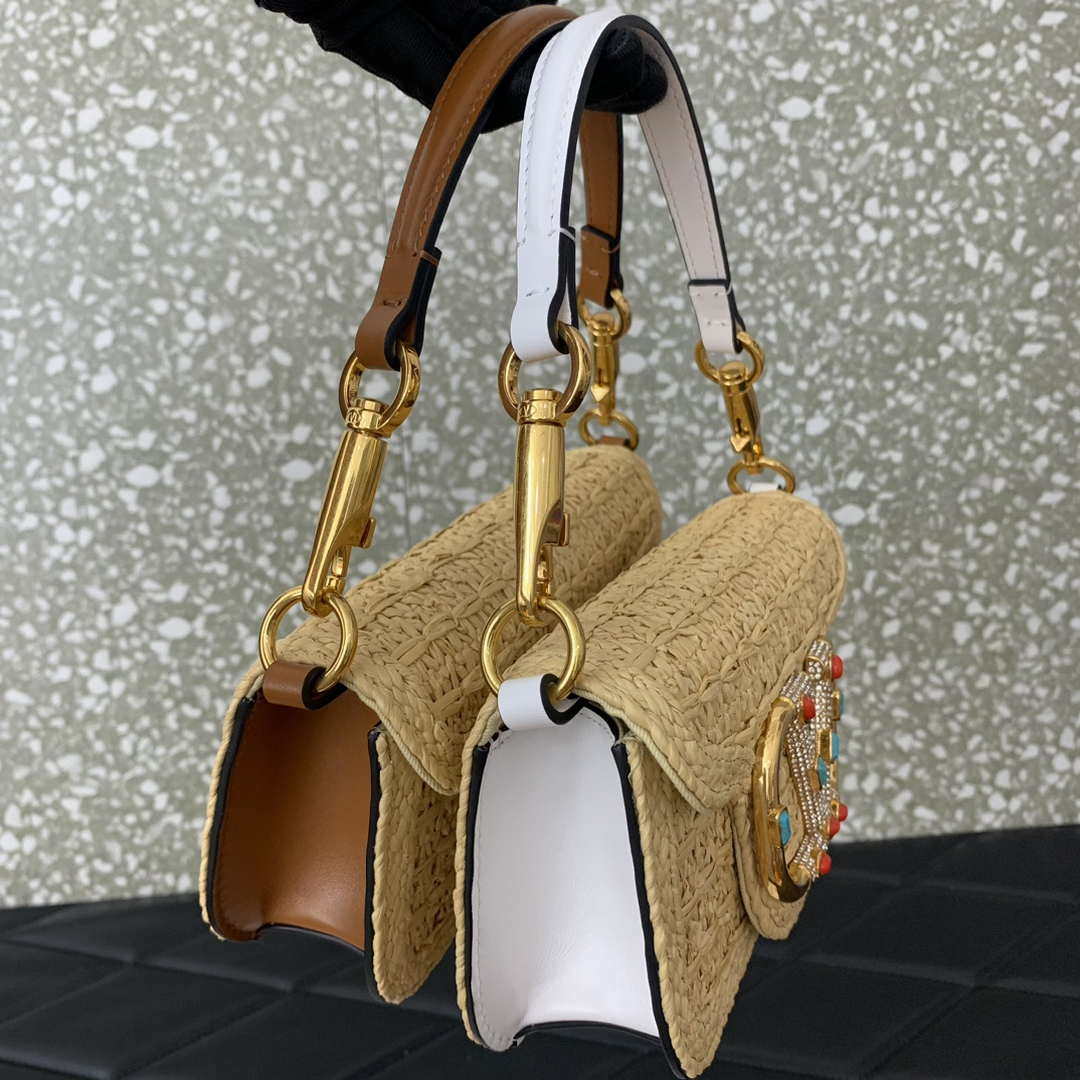 Valentino 5016 Valentino Garavani  loc¨° raffia shoulder bag White