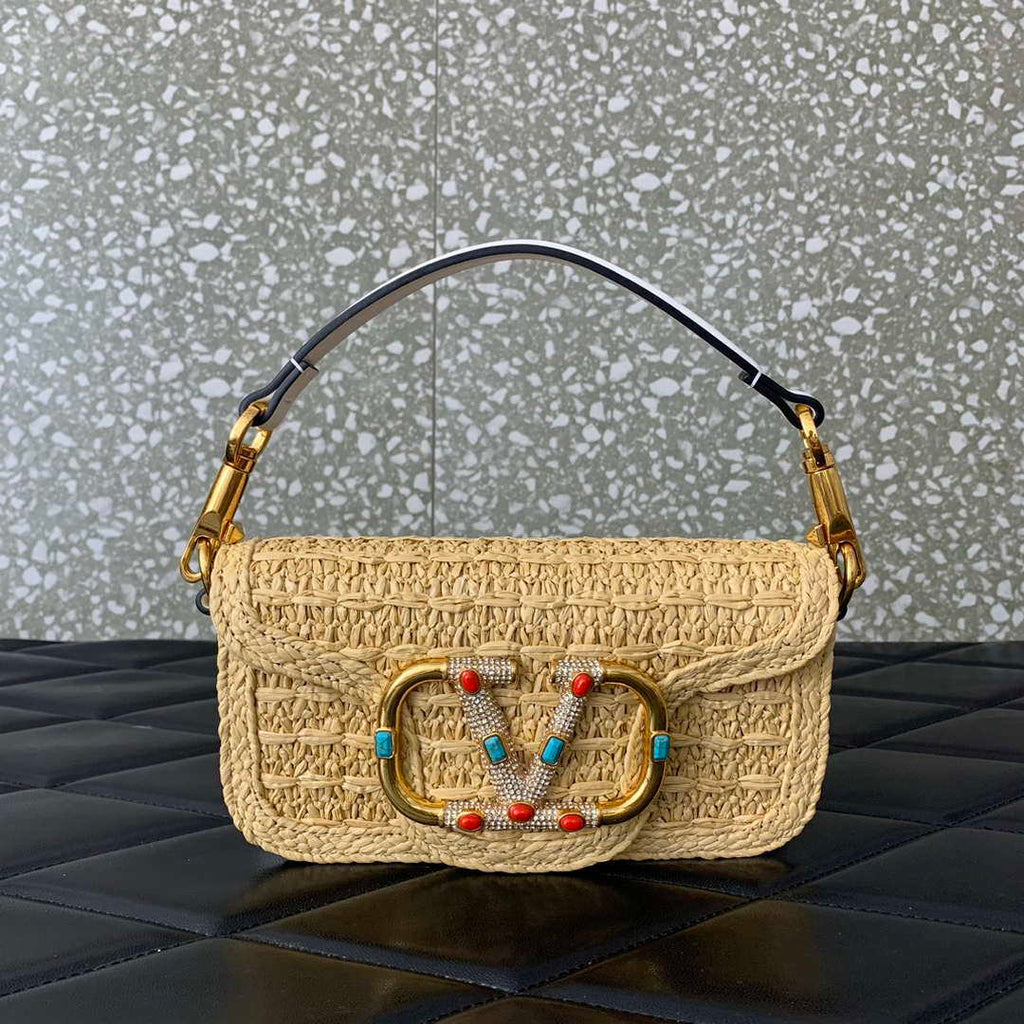 Valentino 5016 Valentino Garavani  loc¨° raffia shoulder bag White