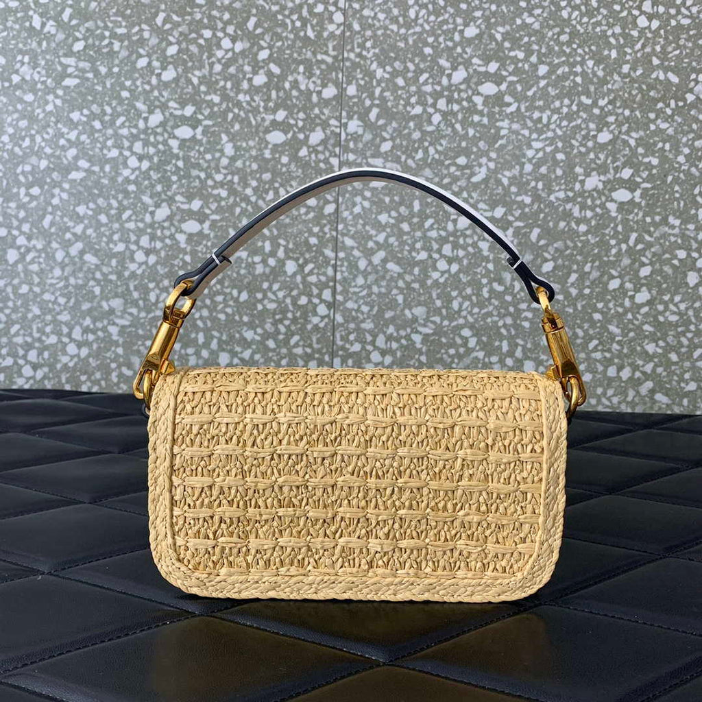 Valentino 5016 Valentino Garavani  loc¨° raffia shoulder bag White