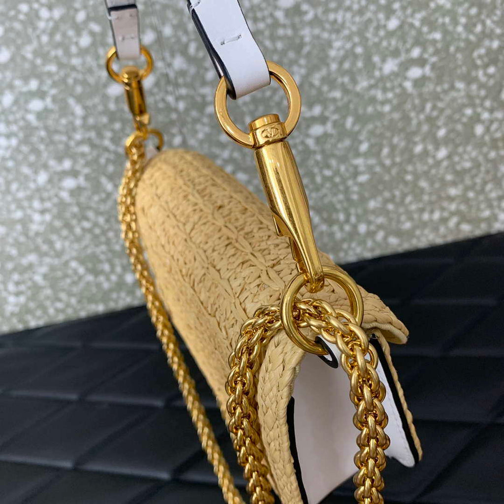 Valentino 5016 Valentino Garavani  loc¨° raffia shoulder bag White