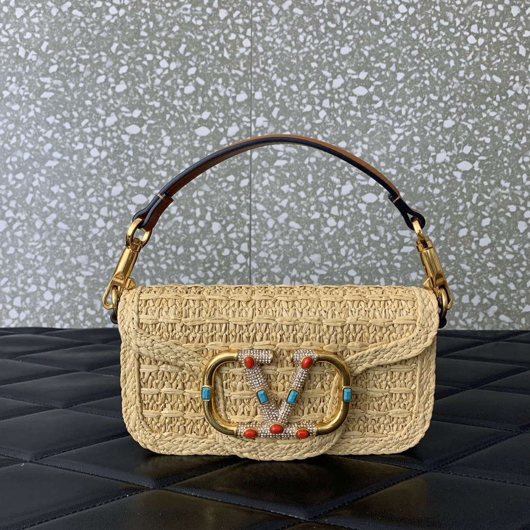 Valentino 5016 Valentino Garavani  loc¨° raffia shoulder bag Brown