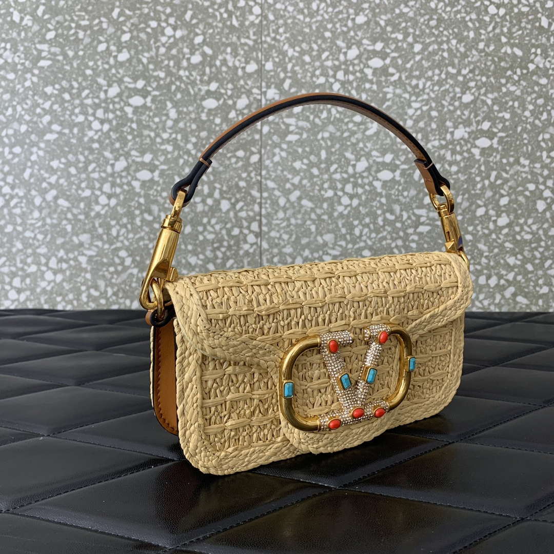 Valentino 5016 Valentino Garavani  loc¨° raffia shoulder bag Brown
