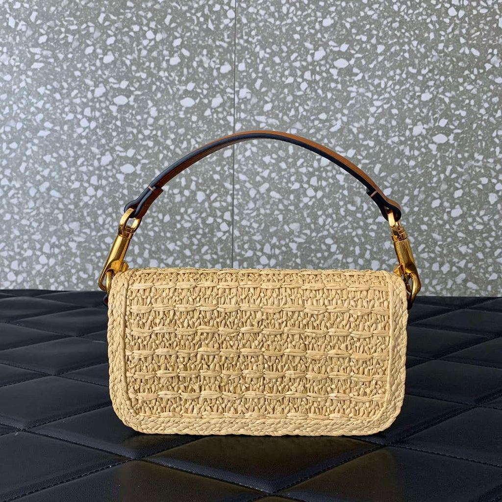 Valentino 5016 Valentino Garavani  loc¨° raffia shoulder bag Brown