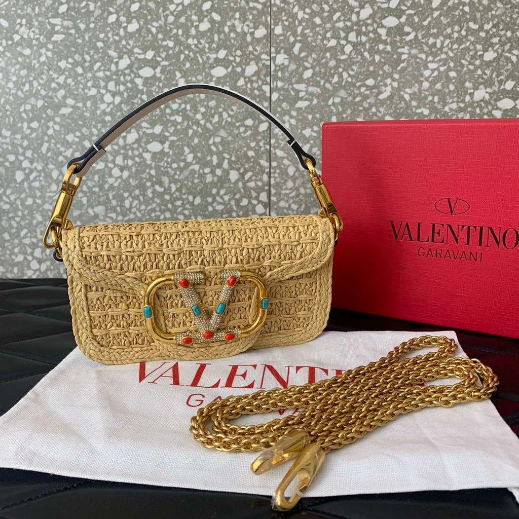 Valentino 5016 Valentino Garavani  loc¨° raffia shoulder bag Brown