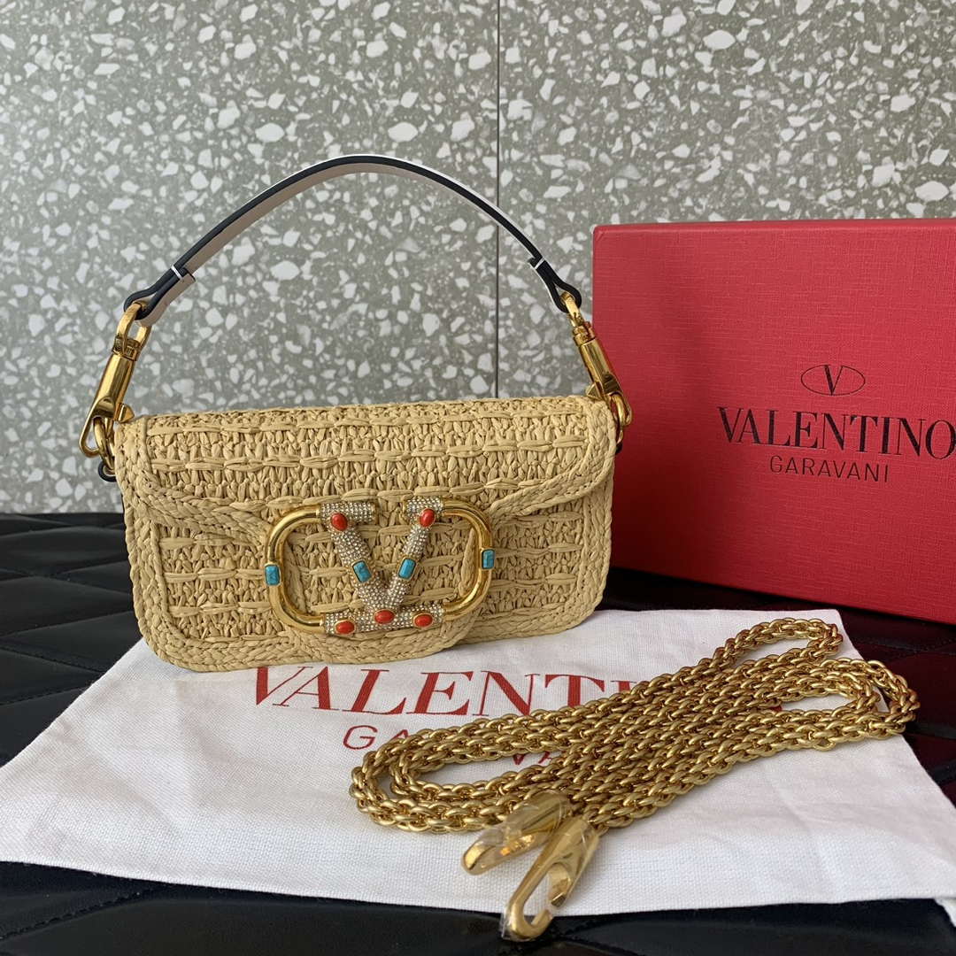 Valentino 5016 Valentino Garavani  loc¨° raffia shoulder bag Brown