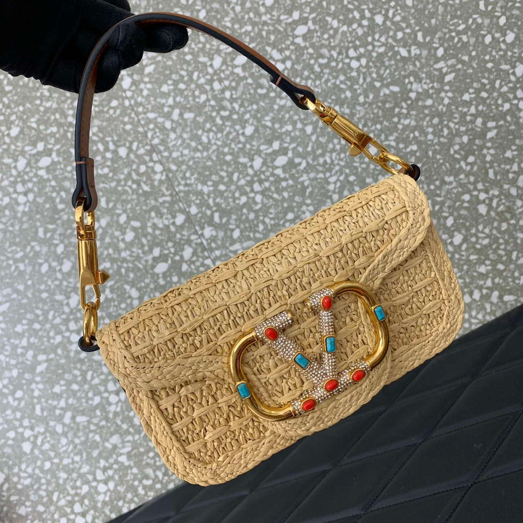 Valentino 5016 Valentino Garavani  loc¨° raffia shoulder bag Brown