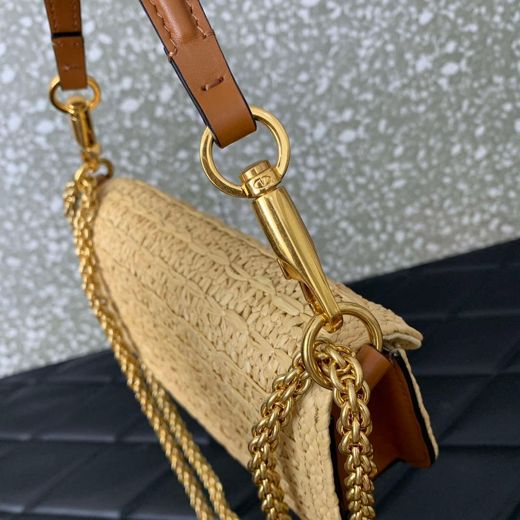 Valentino 5016 Valentino Garavani  loc¨° raffia shoulder bag Brown