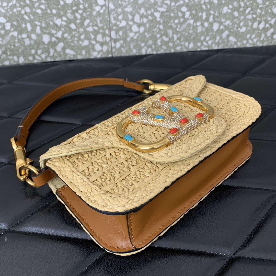 Valentino 5016 Valentino Garavani  loc¨° raffia shoulder bag Brown