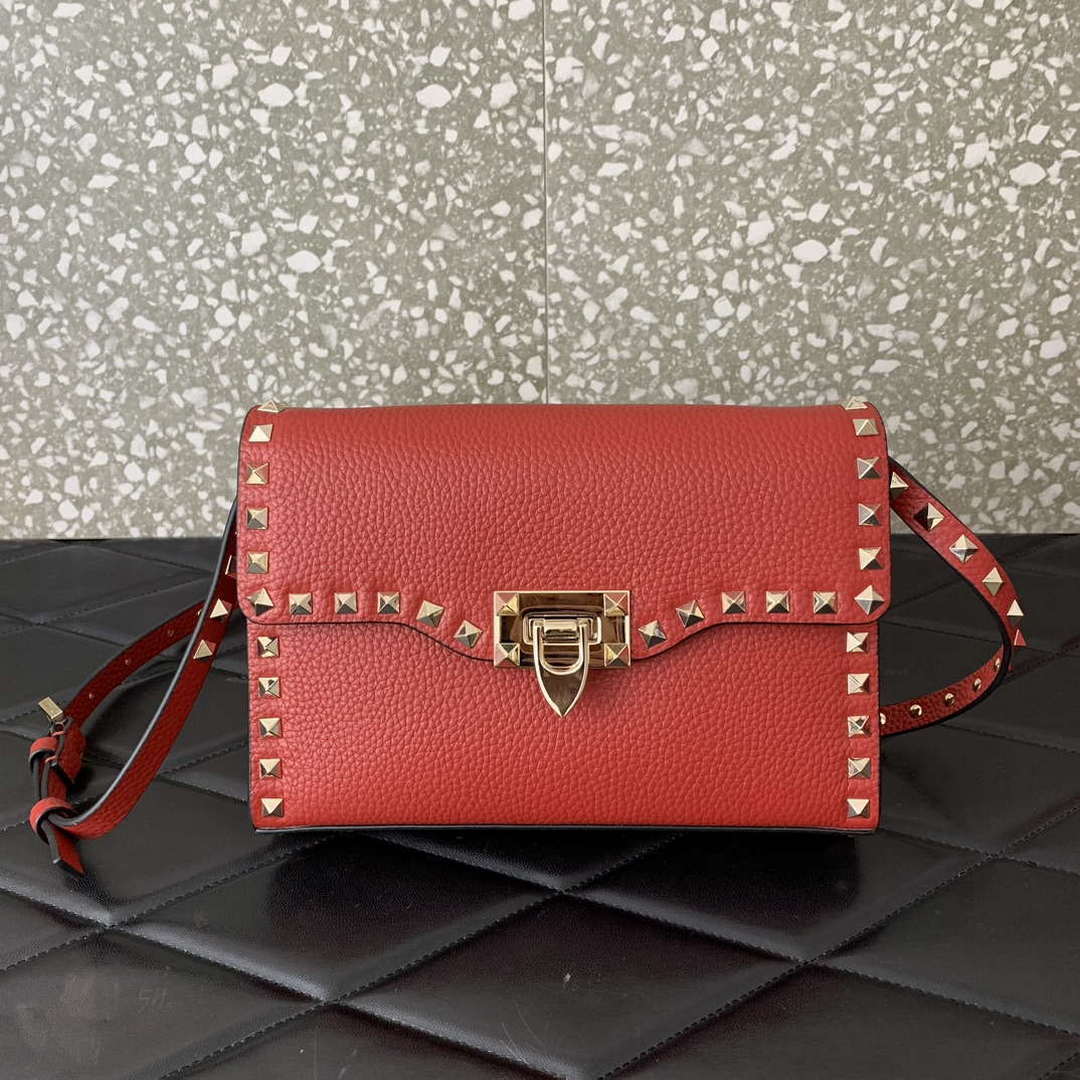 Valentino 5W2B0181VSF_0NO Small Rockstud Grainy Calfskin Crossbody Bag Black Gold