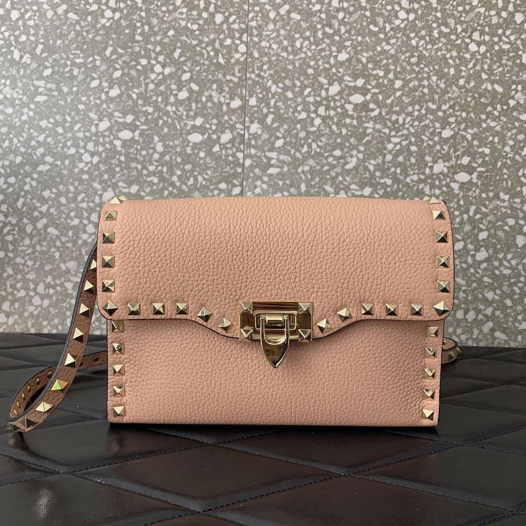 Valentino 5W2B0181VSF_0NO Small Rockstud Grainy Calfskin Crossbody Bag Black Gold