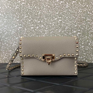 Valentino 5W2B0181VSF_0NO Small Rockstud Grainy Calfskin Crossbody Bag Black Gold - Pink - View 5