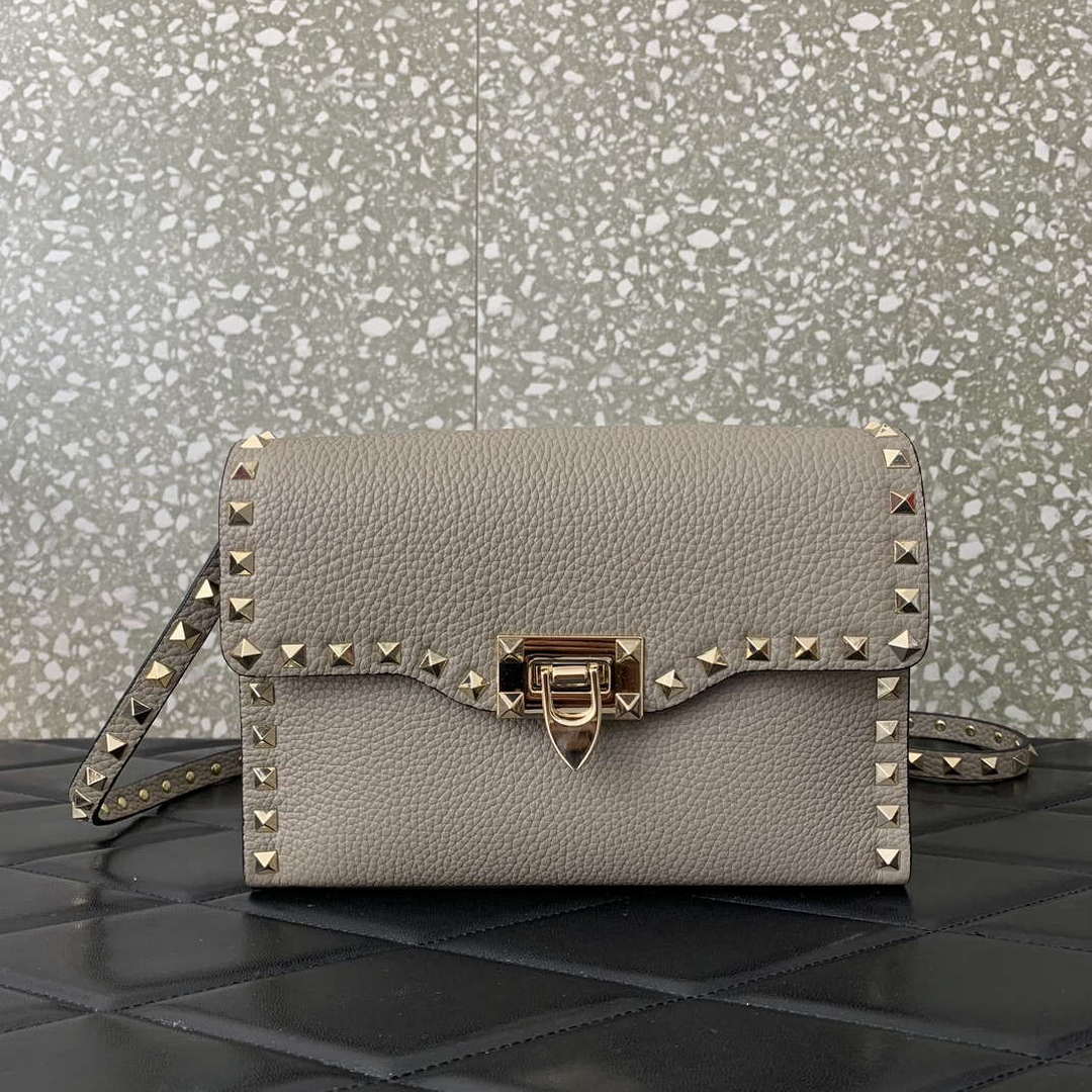 Valentino 5W2B0181VSF_0NO Small Rockstud Grainy Calfskin Crossbody Bag Black Gold