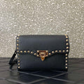 Valentino 5W2B0181VSF_0NO Small Rockstud Grainy Calfskin Crossbody Bag Black Gold - Pink - View 1