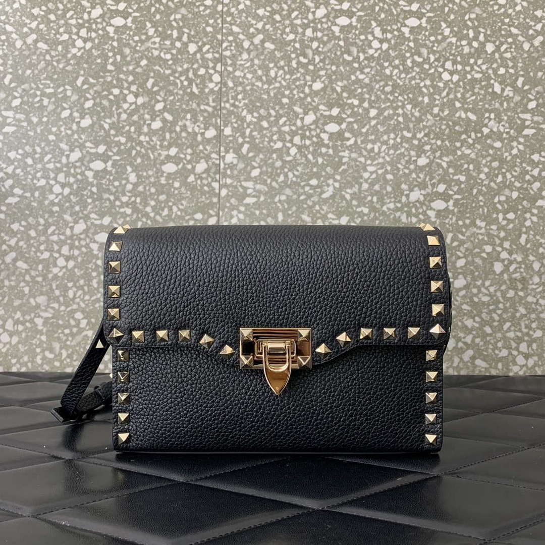 Valentino 5W2B0181VSF_0NO Small Rockstud Grainy Calfskin Crossbody Bag