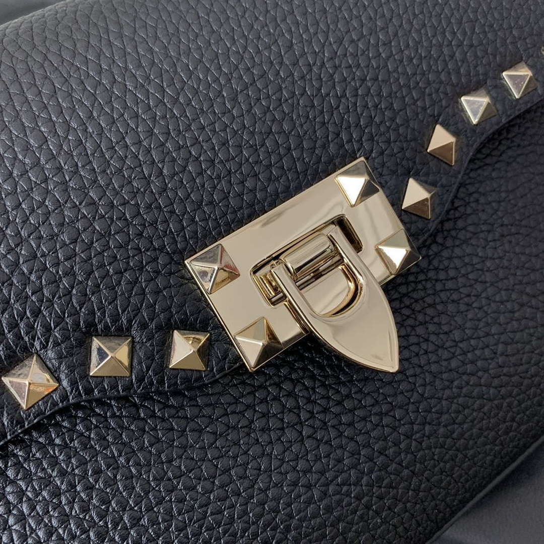 Valentino 5W2B0181VSF_0NO Small Rockstud Grainy Calfskin Crossbody Bag Black Gold