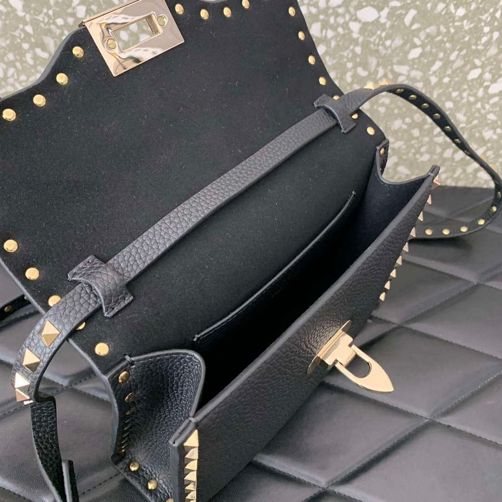 Valentino 5W2B0181VSF_0NO Small Rockstud Grainy Calfskin Crossbody Bag Black Gold