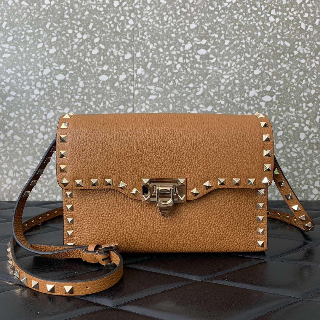 Valentino 5W2B0181VSF_0NO Small Rockstud Grainy Calfskin Crossbody Bag Black Gold
