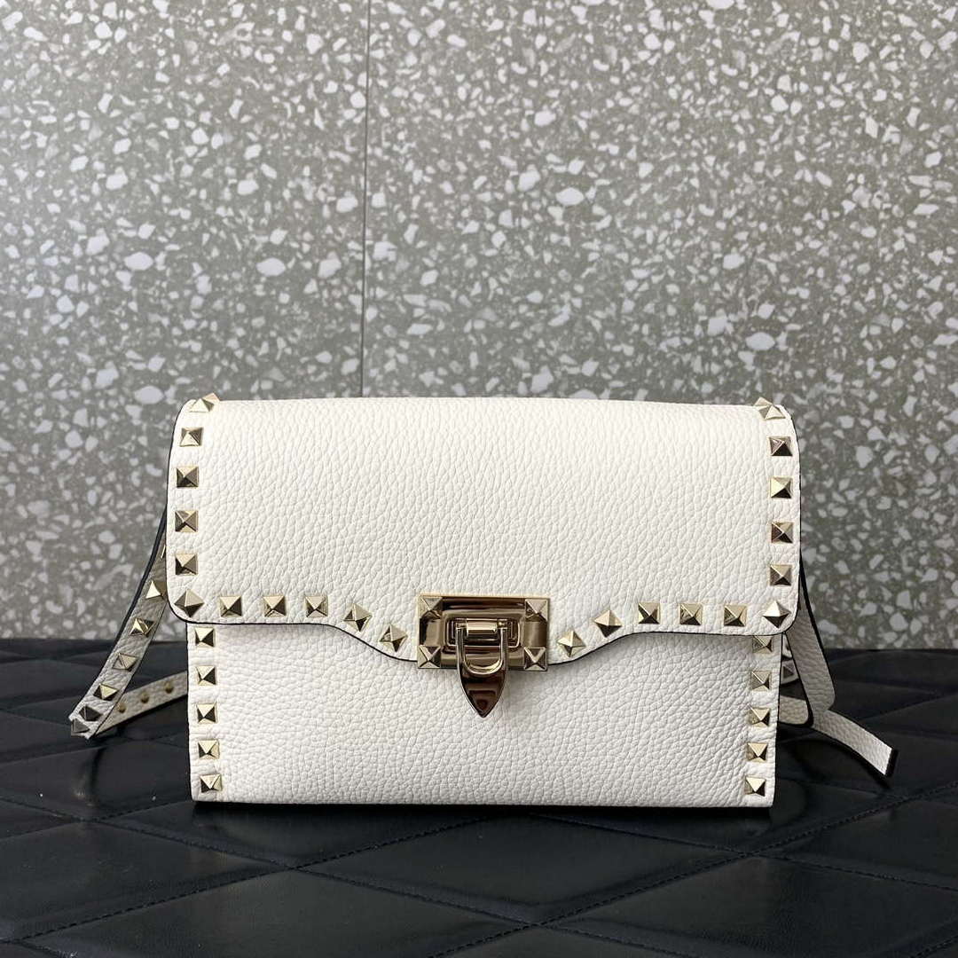 Valentino 5W2B0181VSF_0NO Small Rockstud Grainy Calfskin Crossbody Bag Black Gold