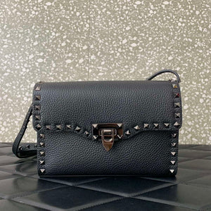 Valentino 5W2B0181VSF_0NO Small Rockstud Grainy Calfskin Crossbody Bag Black Gold - Pink - View 8