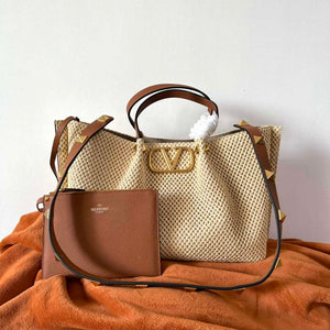 Valentino 5W2B0K39YCE Medium Straw Summer Tote Bag Beige - Default Title - View 1