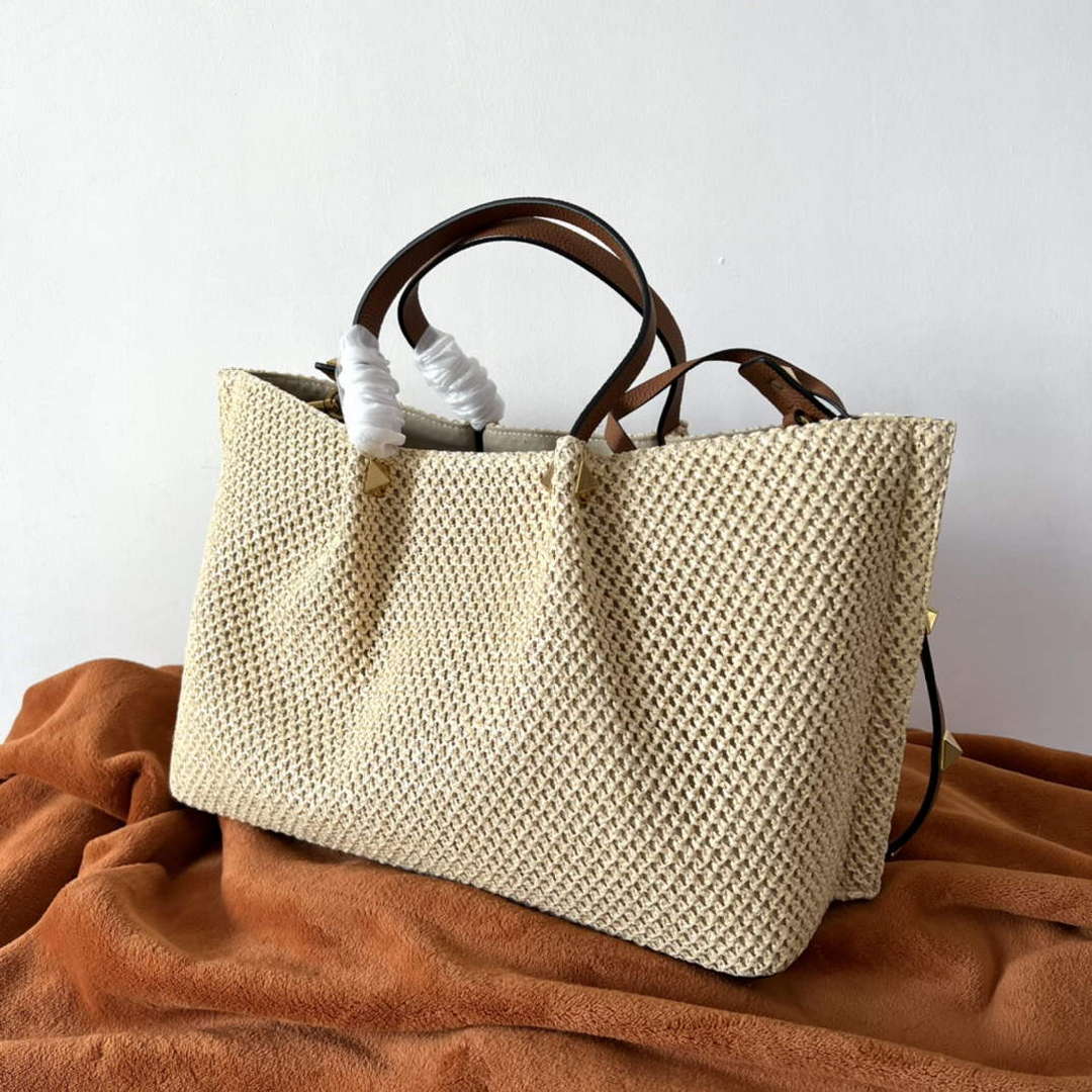 Valentino 5W2B0K39YCE Medium Straw Summer Tote Bag Beige
