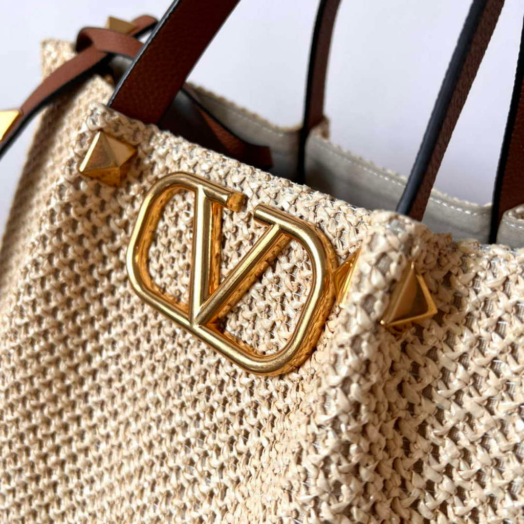 Valentino 5W2B0K39YCE Medium Straw Summer Tote Bag Beige