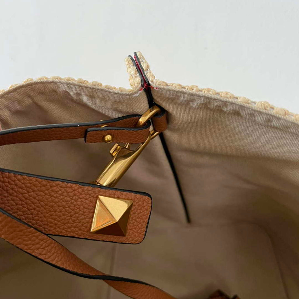 Valentino 5W2B0K39YCE Medium Straw Summer Tote Bag Beige