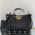 Valentino 5W2B0K39YCE Medium Straw Summer Tote Bag Black - Default Title - View 1