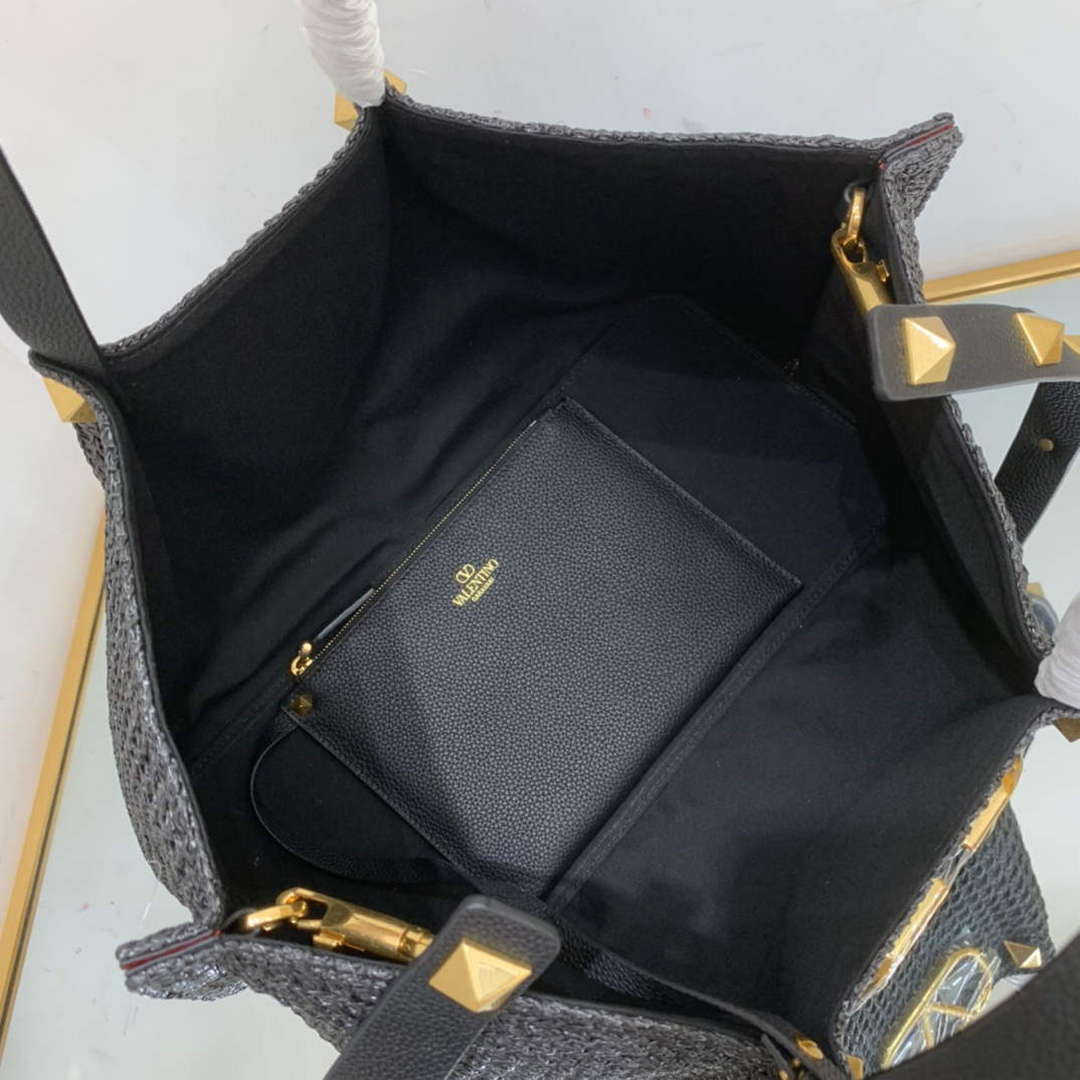 Valentino 5W2B0K39YCE Medium Straw Summer Tote Bag Black - Default Title - View 4