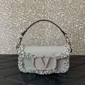 Valentino 5W2B0N86NKG_ZF7 Valentino Garavani Loc¨° Small Embroidered Shoulder Bag Gray