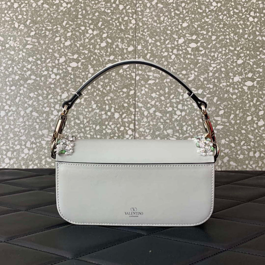Valentino 5W2B0N86NKG_ZF7 Valentino Garavani Loc¨° Small Embroidered Shoulder Bag Gray