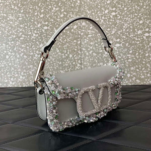 Valentino 5W2B0N86NKG_ZF7 Valentino Garavani Loc¨° Small Embroidered Shoulder Bag Gray - Default Title - View 3